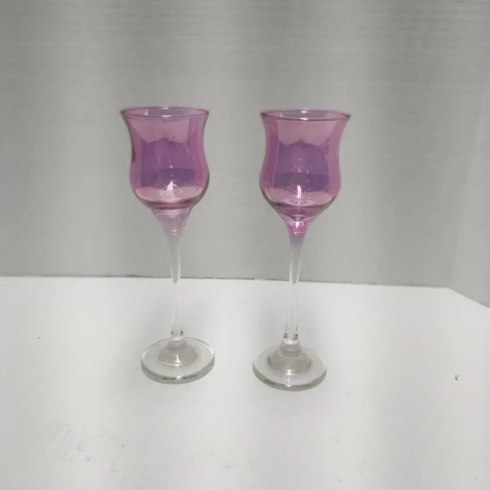 Set of 2 Elegant Purple Glass Candle Holders – Romantic Home Décor Accent